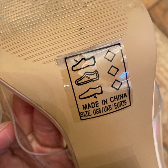 Qupid Nude Block Heel with Clear Criss Cross Straps - Picture 8 of 10